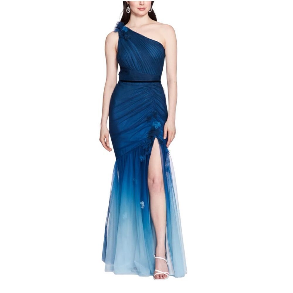Marchesa Notte NWT $637 Ombré Mermaid Gown in Teal Size 6